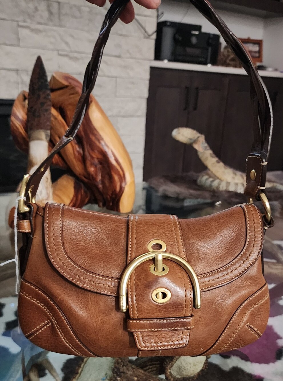 Soho Coach Tan Leather Shoulder Bag with Gold Hardware